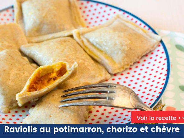 Raviolis au potimarron, chorizo et chèvre
